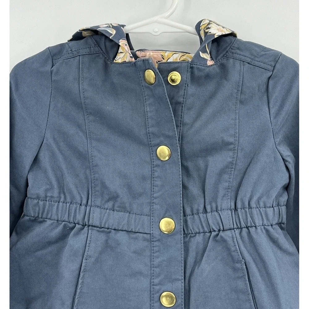 Max Studio Kids Hooded Jacket Blue Pockets Floral Snaps Size 18 Months Cotton